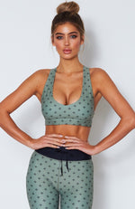 Black Jasmine Sports Bra Olive Clover Print