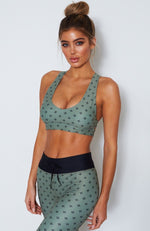 Black Jasmine Sports Bra Olive Clover Print