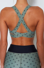 Black Jasmine Sports Bra Olive Clover Print