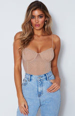 Turning Heads Diamante Bodysuit Nude