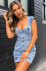 Hit Me Baby Mini Dress Mid Blue