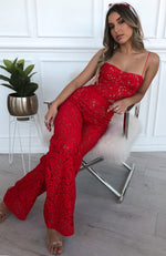 Cherie Lace Palazzo Pants Red