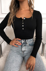 Take A Chance Long Sleeve Bodysuit Black