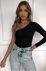 All Talk One Shoulder Bodysuit Black