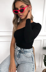 All Talk One Shoulder Bodysuit Black