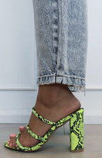 Elida Mules Neon Yellow Snake