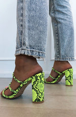 Elida Mules Neon Yellow Snake