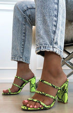 Elida Mules Neon Yellow Snake