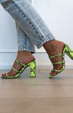 Elida Mules Neon Yellow Snake