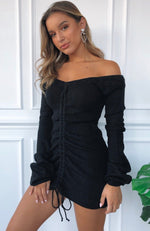 Chantel Ruched Knit Dress Black